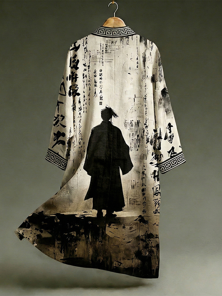 Japanese Style Calligraphy Art Pattern Casual Kimono