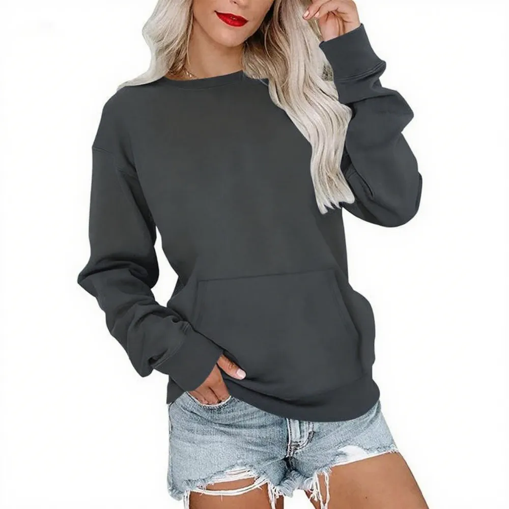 Womens Casual Long Sleeve Hoodless Crewneck Hoodie