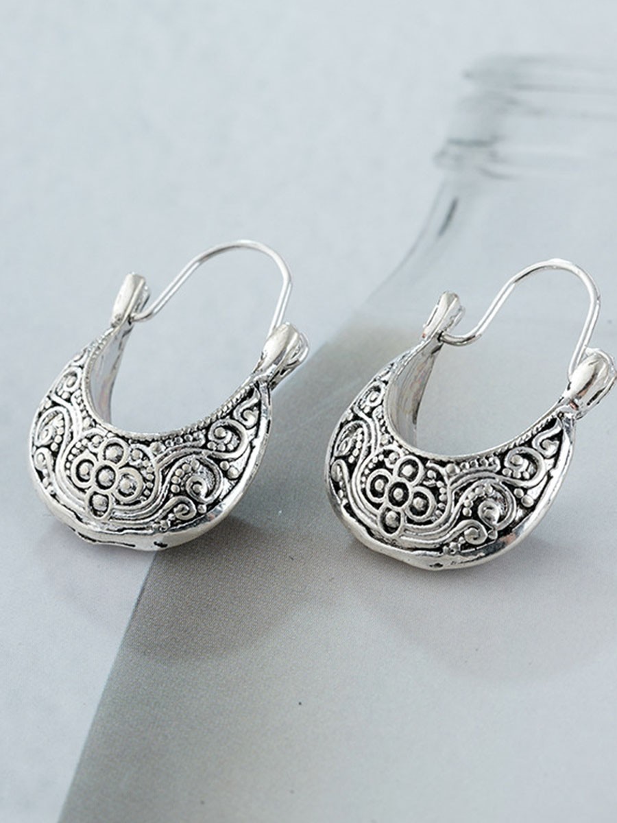 Women's Vintage Silver Round Earrings