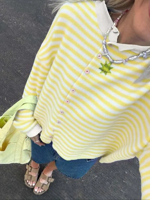 Women's Striped Sweater Cardigan