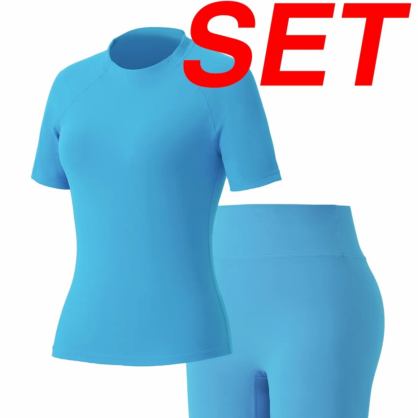 Women's Tracksuit Set - No Seamless Shorts & Raglan Sleeves Tee with Flat Tummy Effect & Glute-Lifting Fit