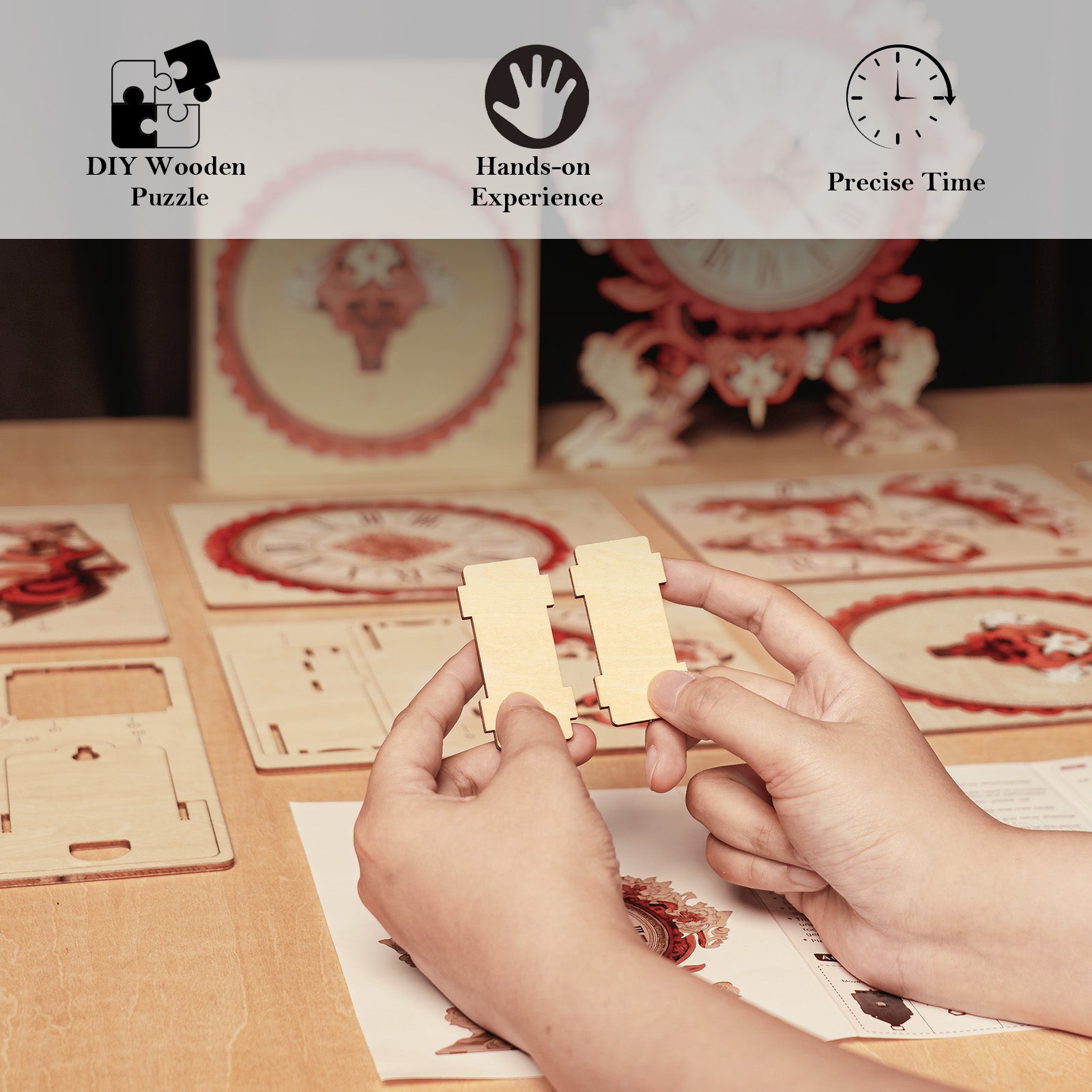 Fire Flame Flower– DIY Wooden Clock, 3D Puzzle Craft Kit