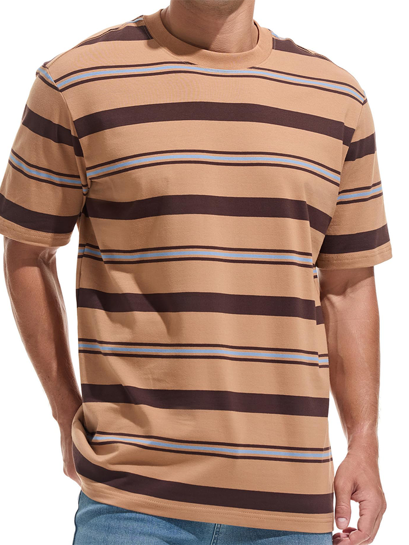 Men's Knitted Colorful Striped Short Sleeve T-Shirt