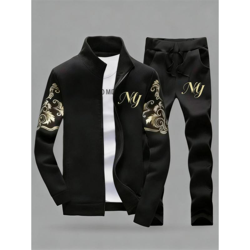 Men’s Embroidered Stand Collar Tracksuit 2-Piece Set