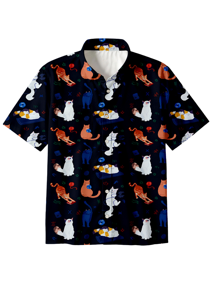 Cats Dark Button Up Pocket Shirt