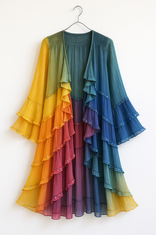 Contrast Rainbow Ruffle Chiffon Cardigan 8ab9