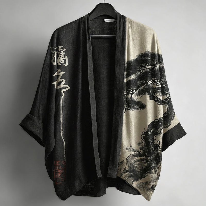 Ink Painting Art Pattern Linen Kimono Cardigan