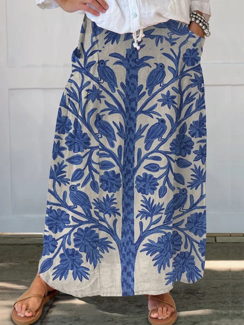 Women's Vintage Floral Art Print Casual Cotton And Linen 3/4 Sleeve Shirt