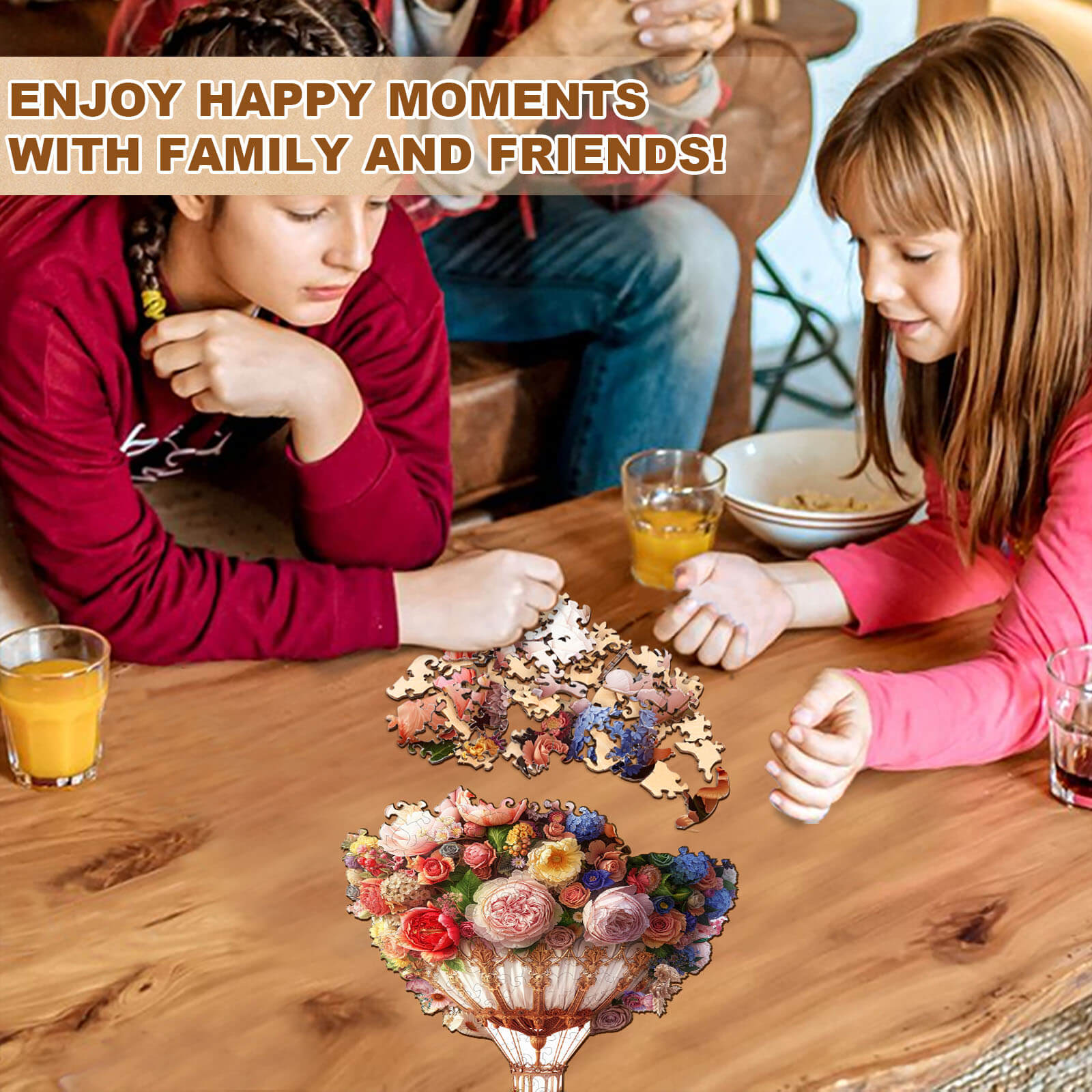 Bouquet Hot air Balloon Wooden Jigsaw Puzzle