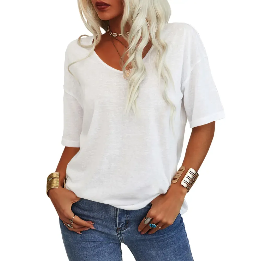 Women’s Soft V-Neck Half Sleeve T-Shirt – Lightweight Loose Fit Casual Everyday Top