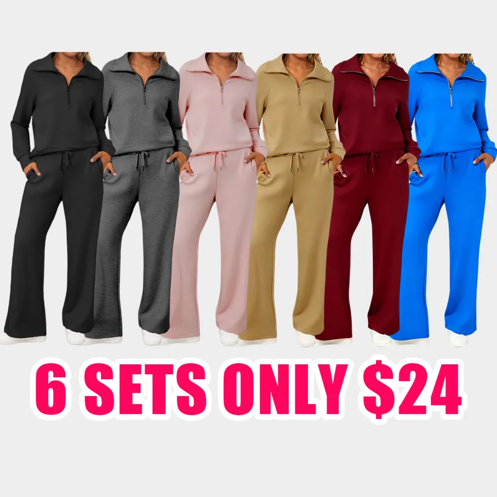 Women’s Oversized Half-Zip Sweatsuit 2 Piece Lounge Tracksuit Set