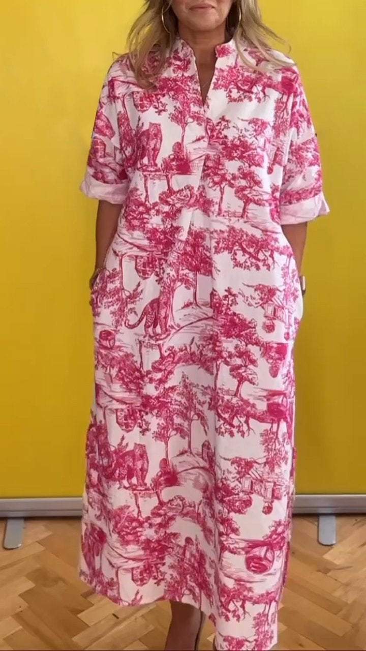 Women Casual V-neck Loose Printed Dress