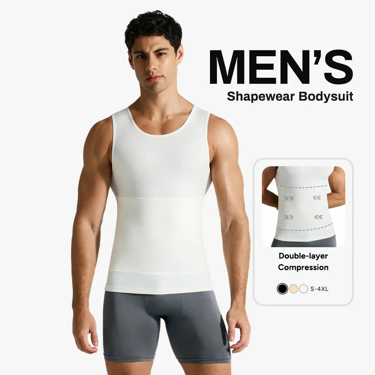 Men’s Silky Soft Compression Shapewear Tank, Slimming Body Shaper Vest with Waist & Chest Support, Stretchy, Odor-Resistant