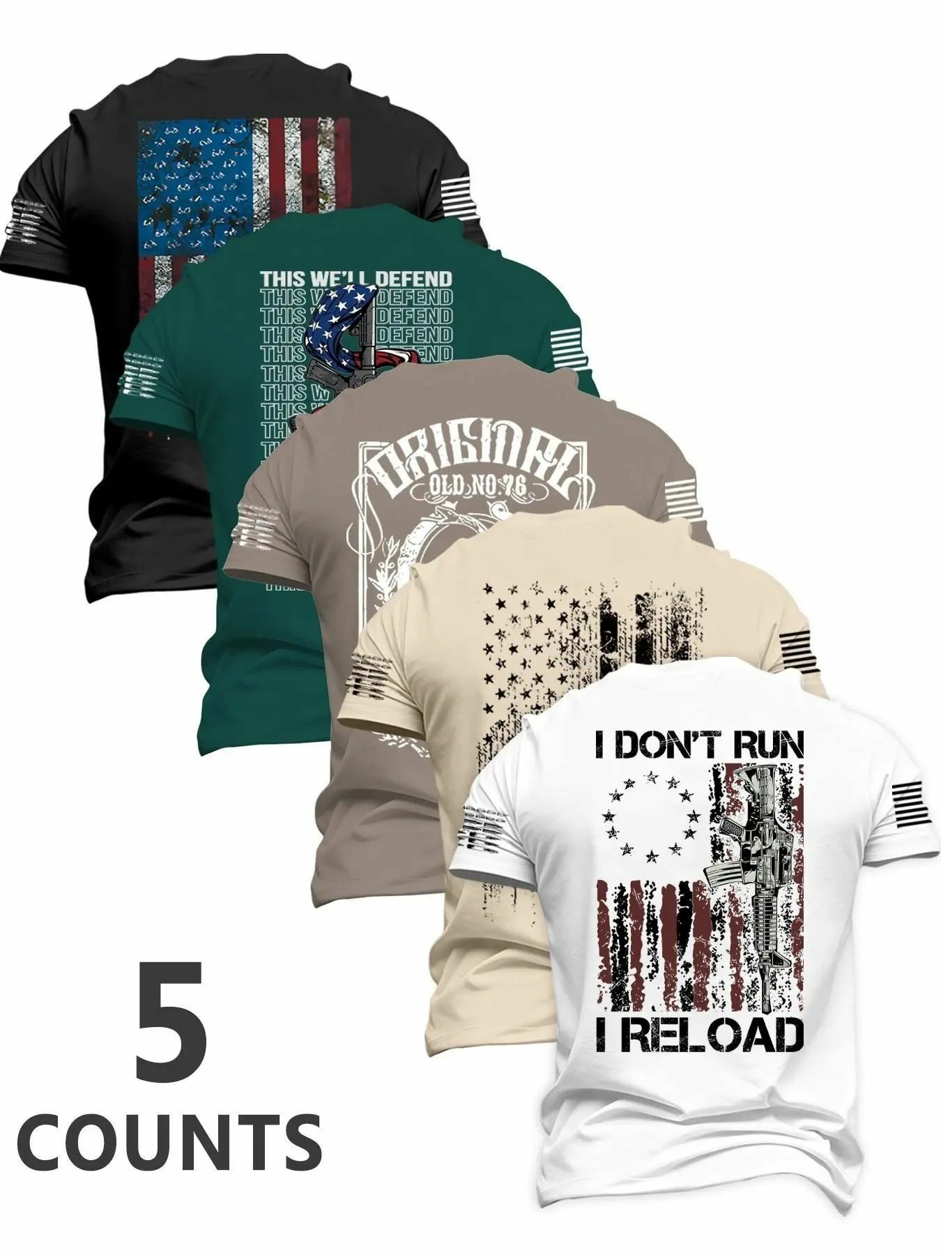 Men's Fashion Round Neck Casual Short Sleeve T-Shirt, Summer Comfortable Flag Print Outdoor Tee