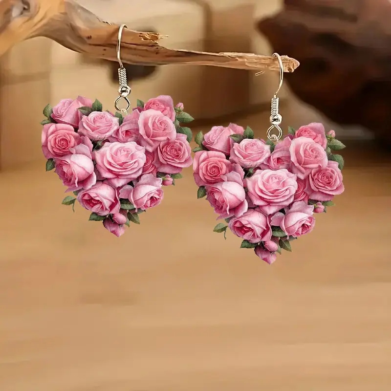 Women's Pink Rose Flower Earrings