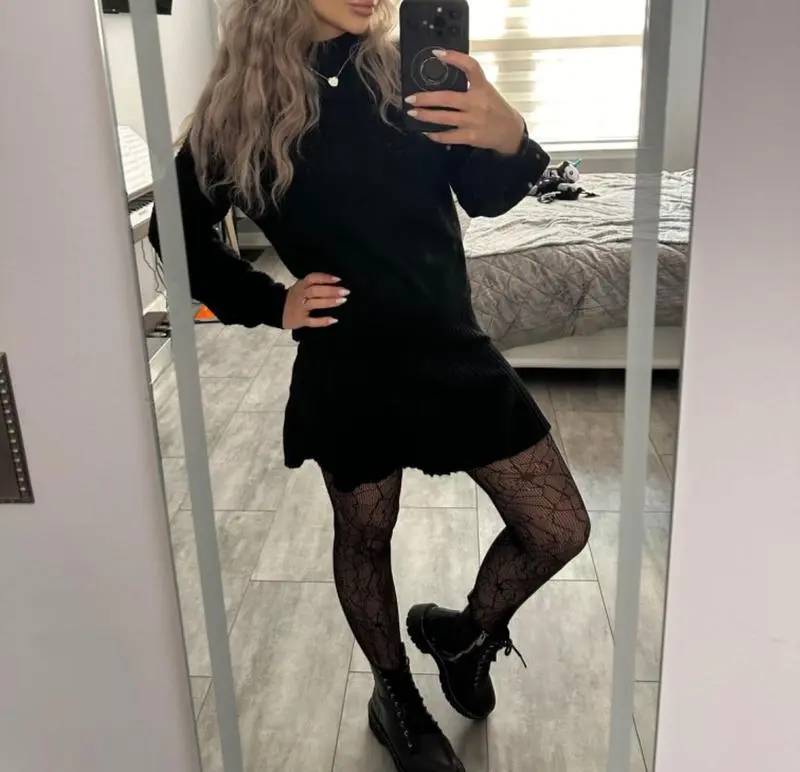 Women's 2 Piece Outfits 2025 Long Sleeve Mock Neck Ribbed Sweaters And Mini Skirt Two Piece Sets