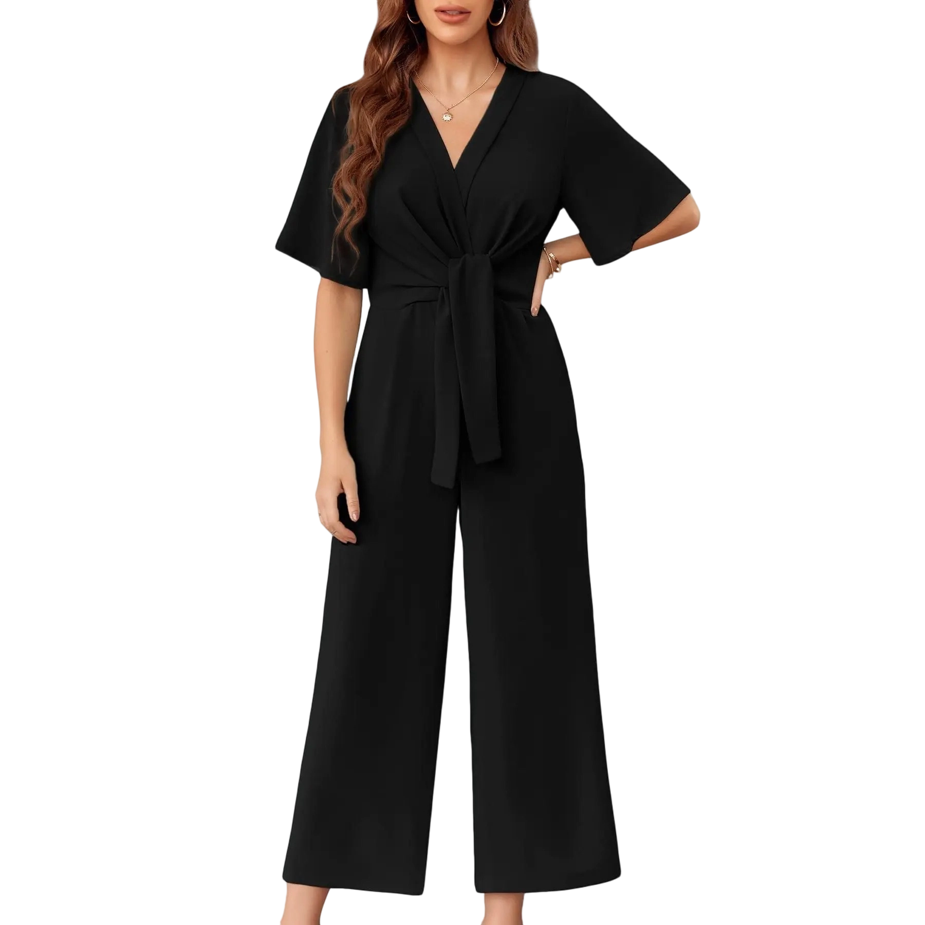 Women's Minimalist Wide-Leg Tie-Front Jumpsuit