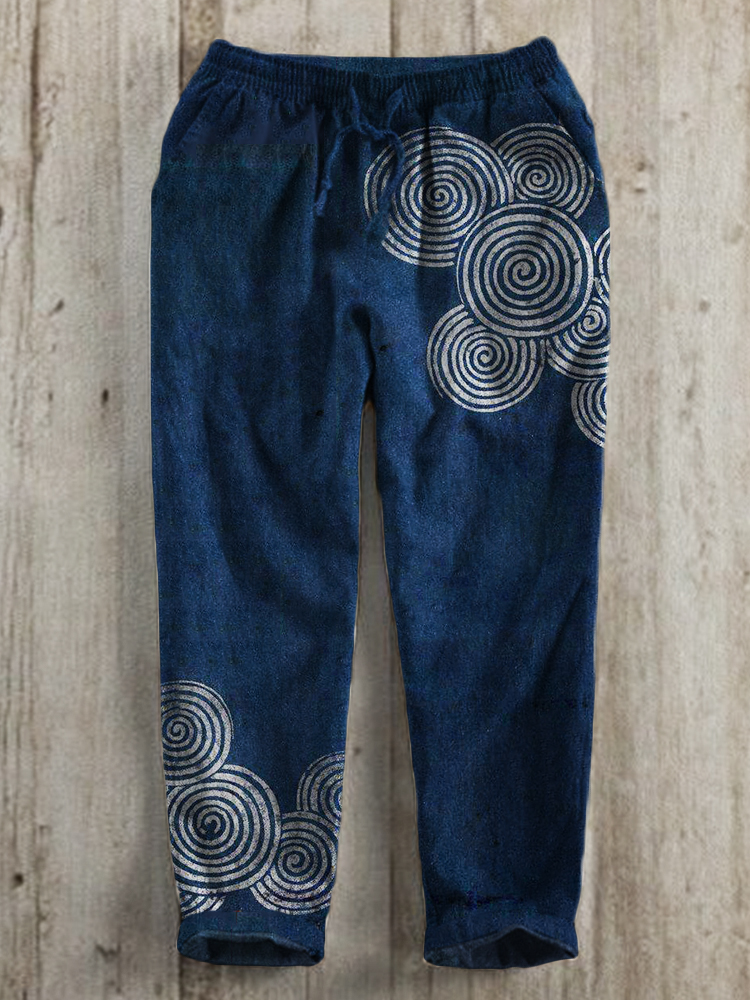Sea Waves Ripples Japanese Lino Art Linen Blend Casual Pants