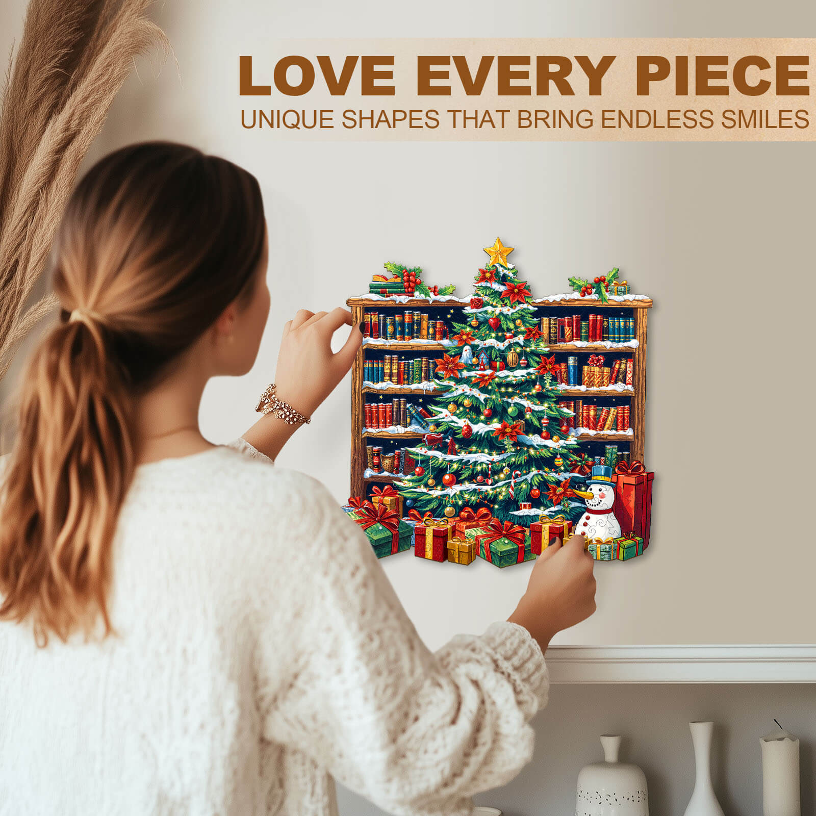 Christmas bookshelf Wooden Jigsaw Puzzle
