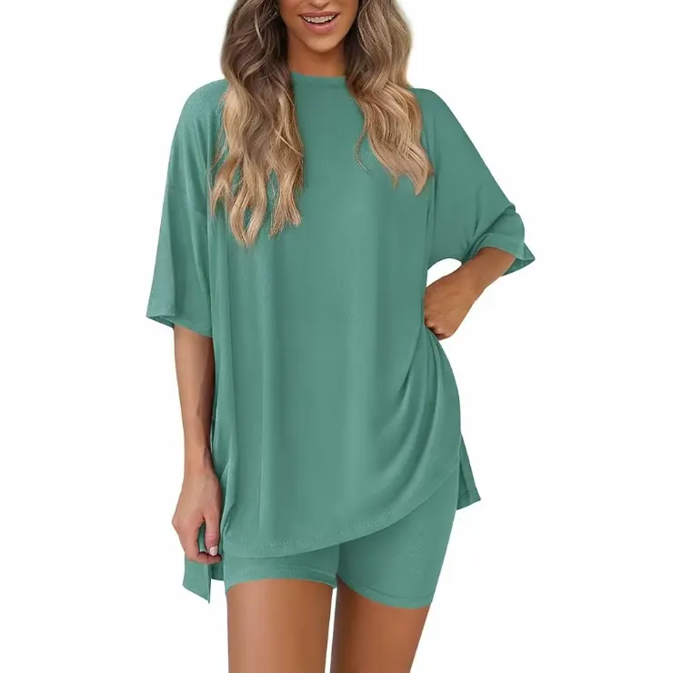 Women's Summer 2-Piece Set - Oversized Shirt & Biker Shorts