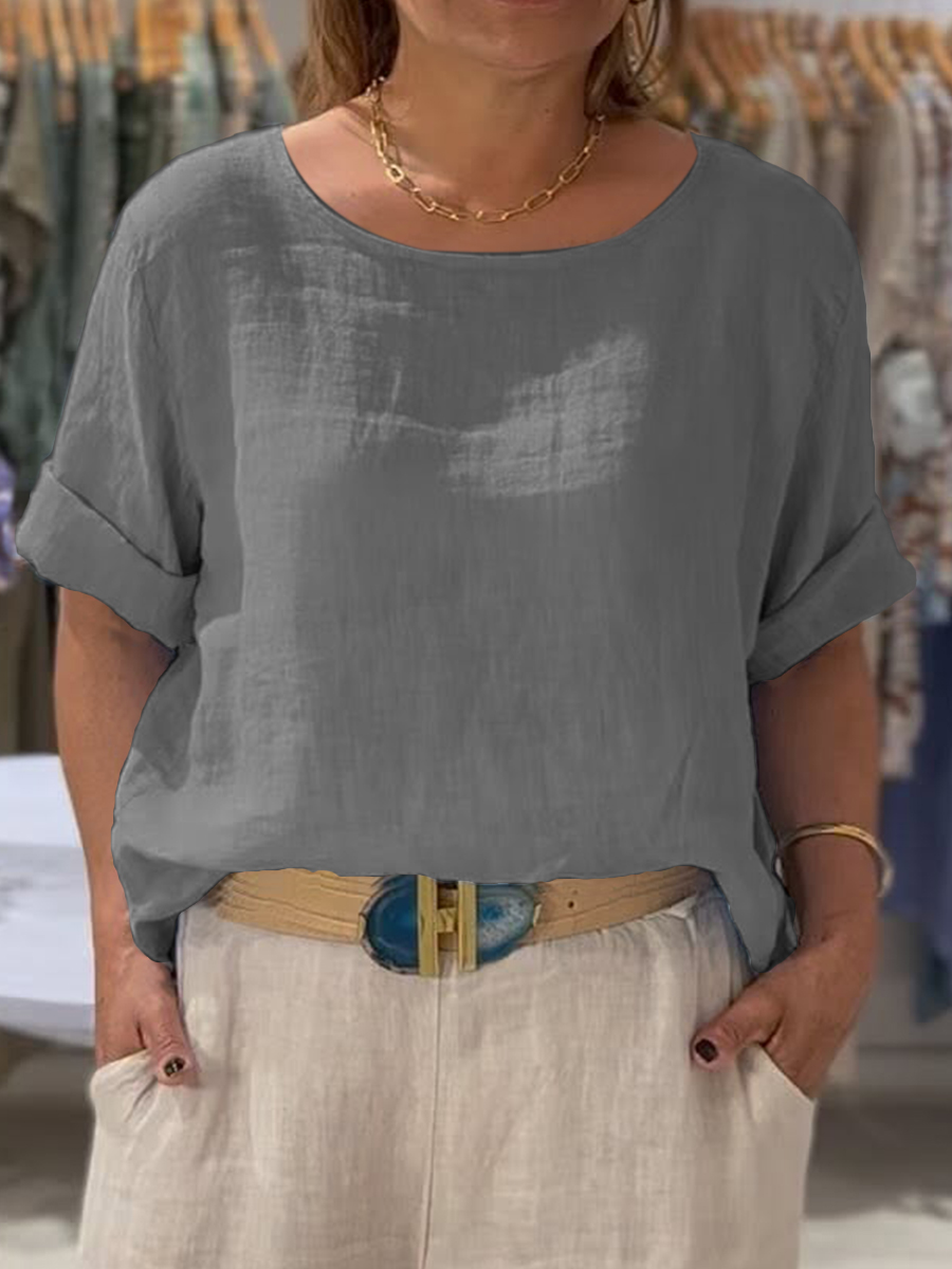 Women's Front and Back Two-way Casual Cotton And Linen Short Sleeve Shirt