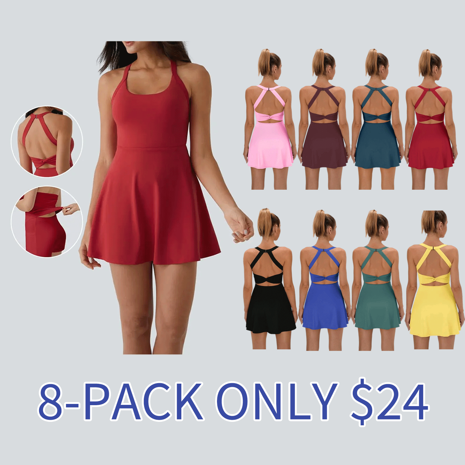 🔥Backless Sleeveless Criss Cross Active Spring Dresses for Women