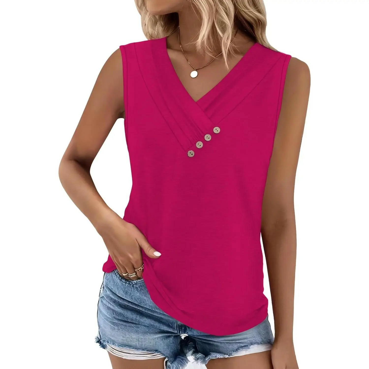✨Easter Sale!Women’s V-Neck Button Front Tank Top