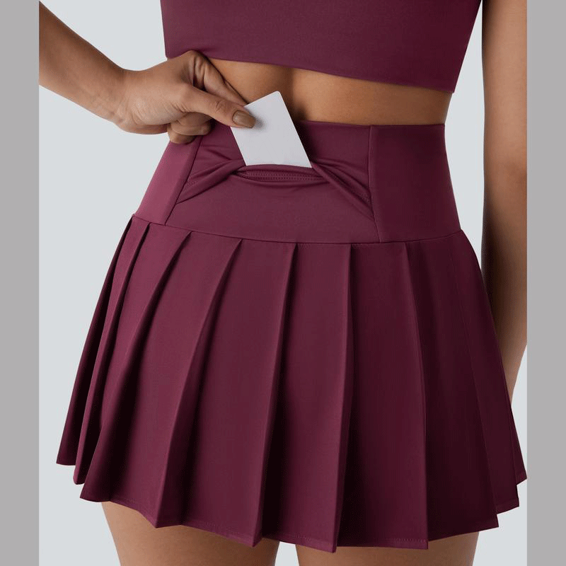 High-Waisted Pleated 2-in-1 Active Mini Skirt with Shorts