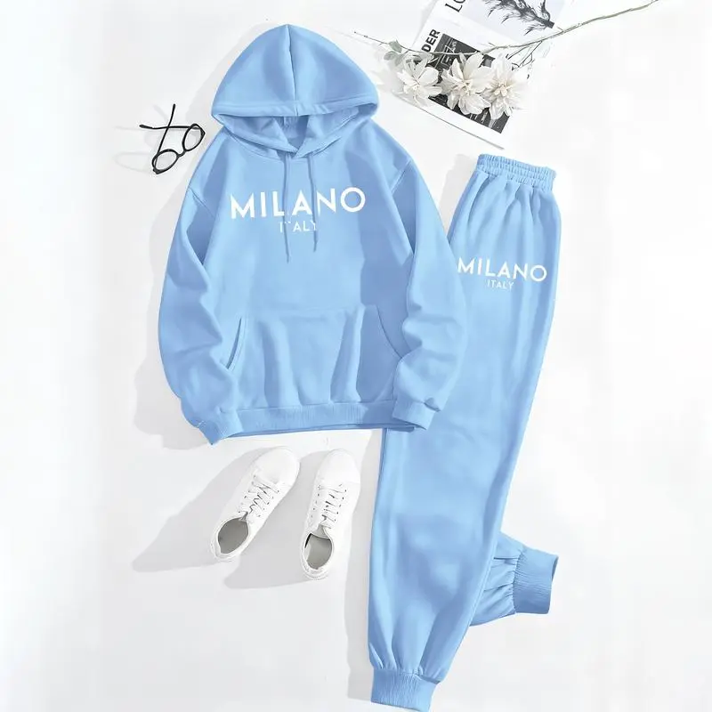 Women’s Printed Hoodie & Drawstring Sweatpants Set
