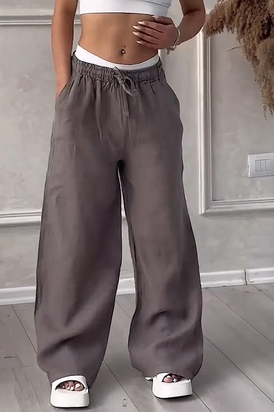 Women'S Solid Color Cotton And Linen Casual Trousers