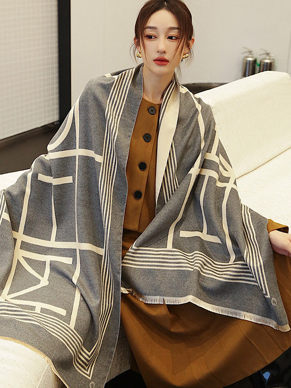 Vintage Keep Warm Striped Tasseled Shawl&Scarf