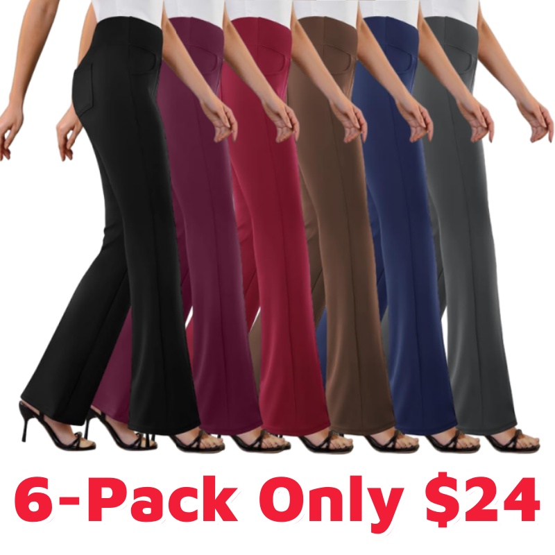 Womens Dress Pants Stretchy Work Pants Business Casual Office Trousers Pull On Flare Slacks