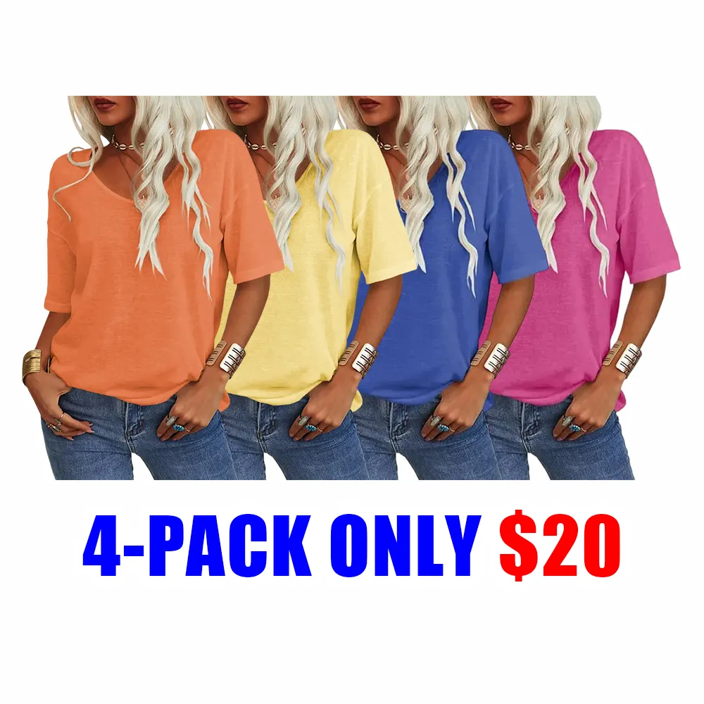 Women’s Soft V-Neck Half Sleeve T-Shirt – Lightweight Loose Fit Casual Everyday Top