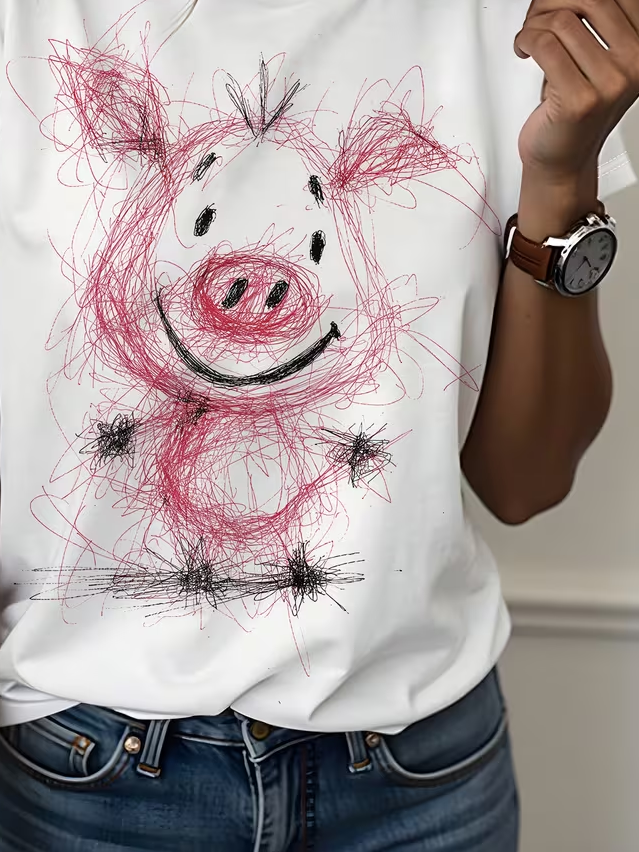 Women's Short Sleeve T-shirt Summer White Animal Printing Jersey Crew Neck Daily Going Out Casual Top