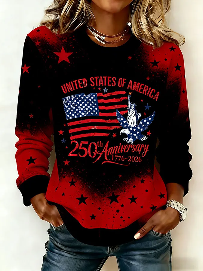 Ladies' Leisure 250th Anniversary National Day Celebration Round Neck Hoodie