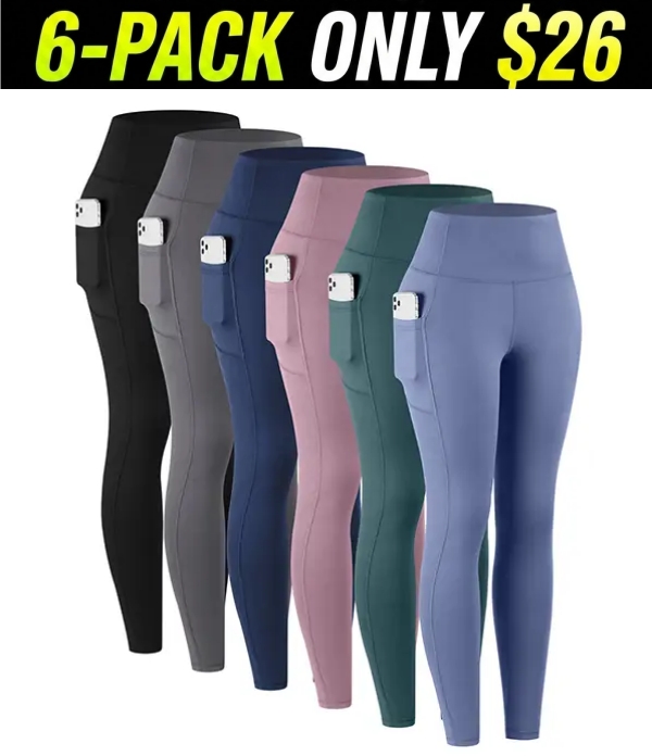 6-PACK High Waist Pants With Pockets Running Yoga Leggings for Women Leggings with Pockets