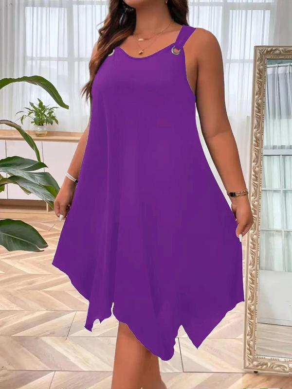 [Plus Size]Women’s Solid Color Tank Dress – Casual Sleeveless Summer Dress for Everyday Wear