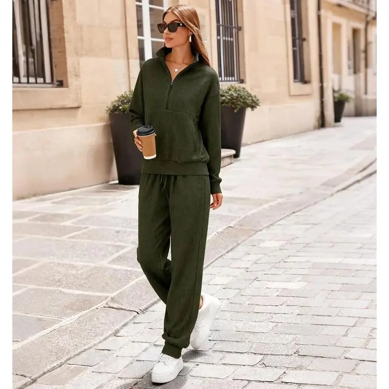 Women's 2-Piece Sweatpants Set Long Sleeve Half Zip Pullover Sweatshirt & Joggers Pants