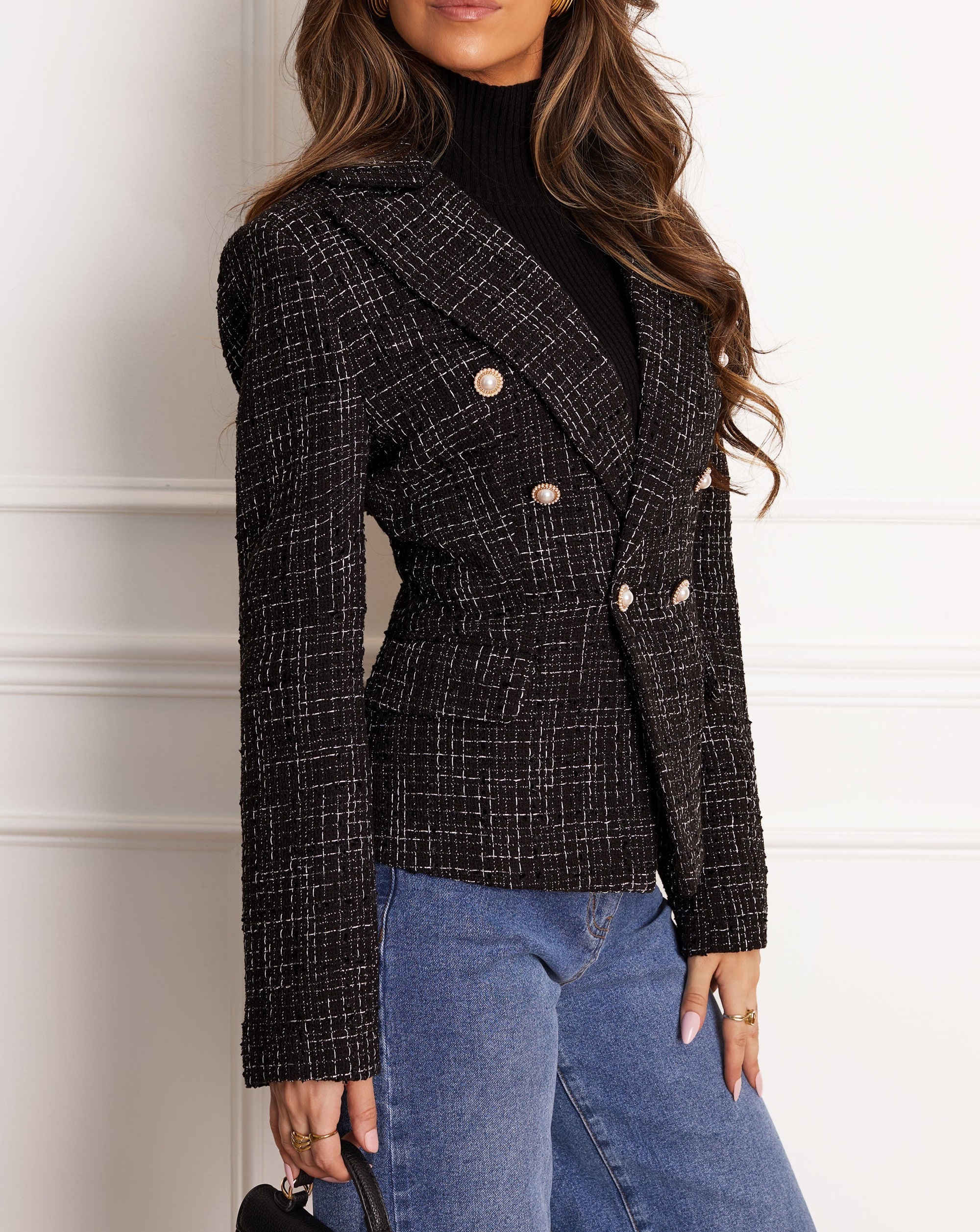 Classic Black Tweed Blazer