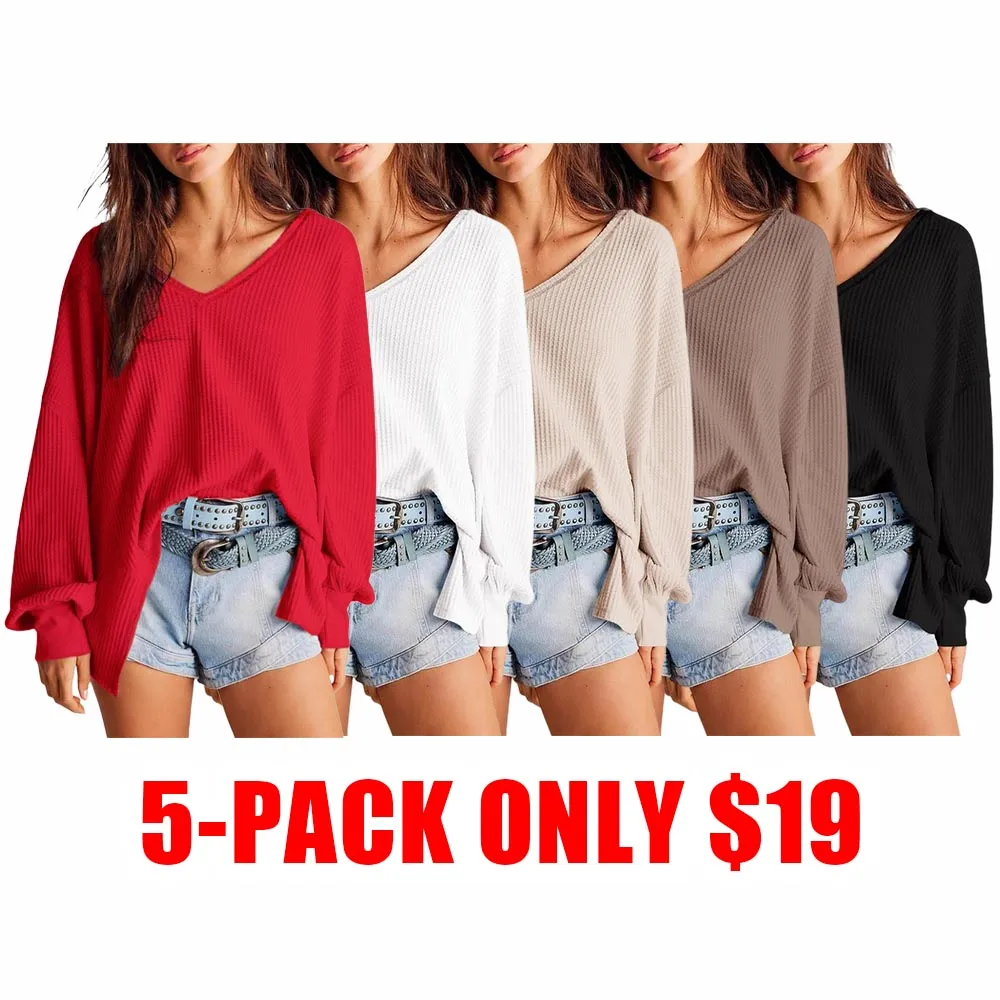 Women's Waffle Knit V-Neck Top