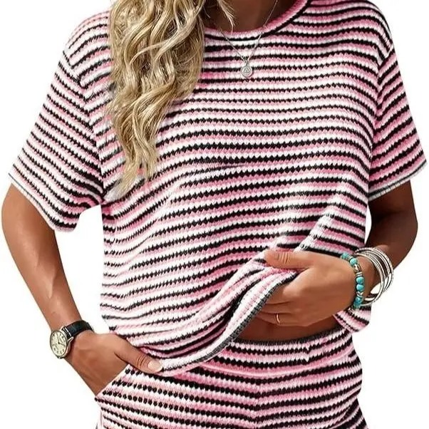 Striped Knit Matching Lounge Set