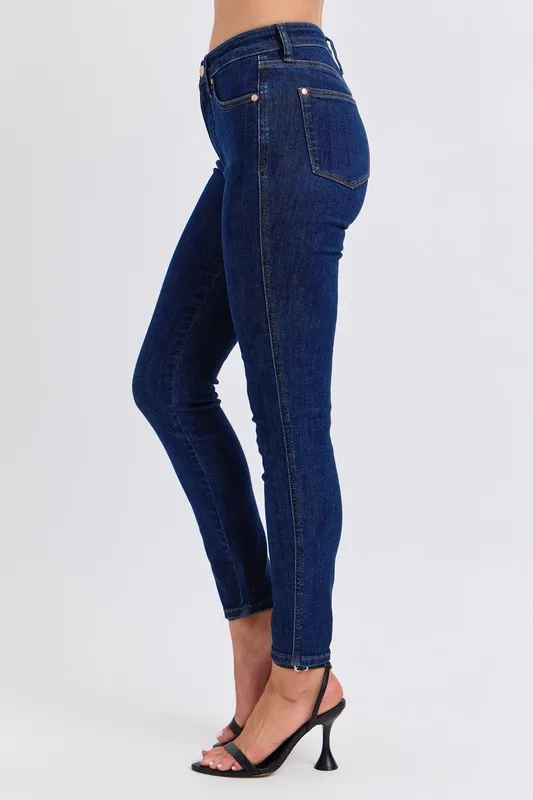 Blue Full Size Midi Rise Tummy Control Classic Skinny Jeans Plus Size