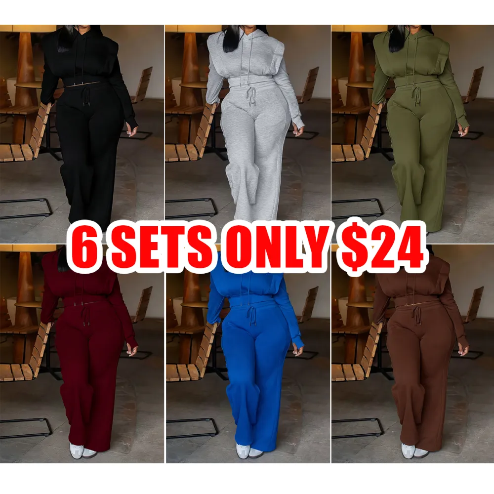 Women’s Hooded Sweatshirt & Wide-Leg Pants Set – Slim Fit, Casual Sportswear