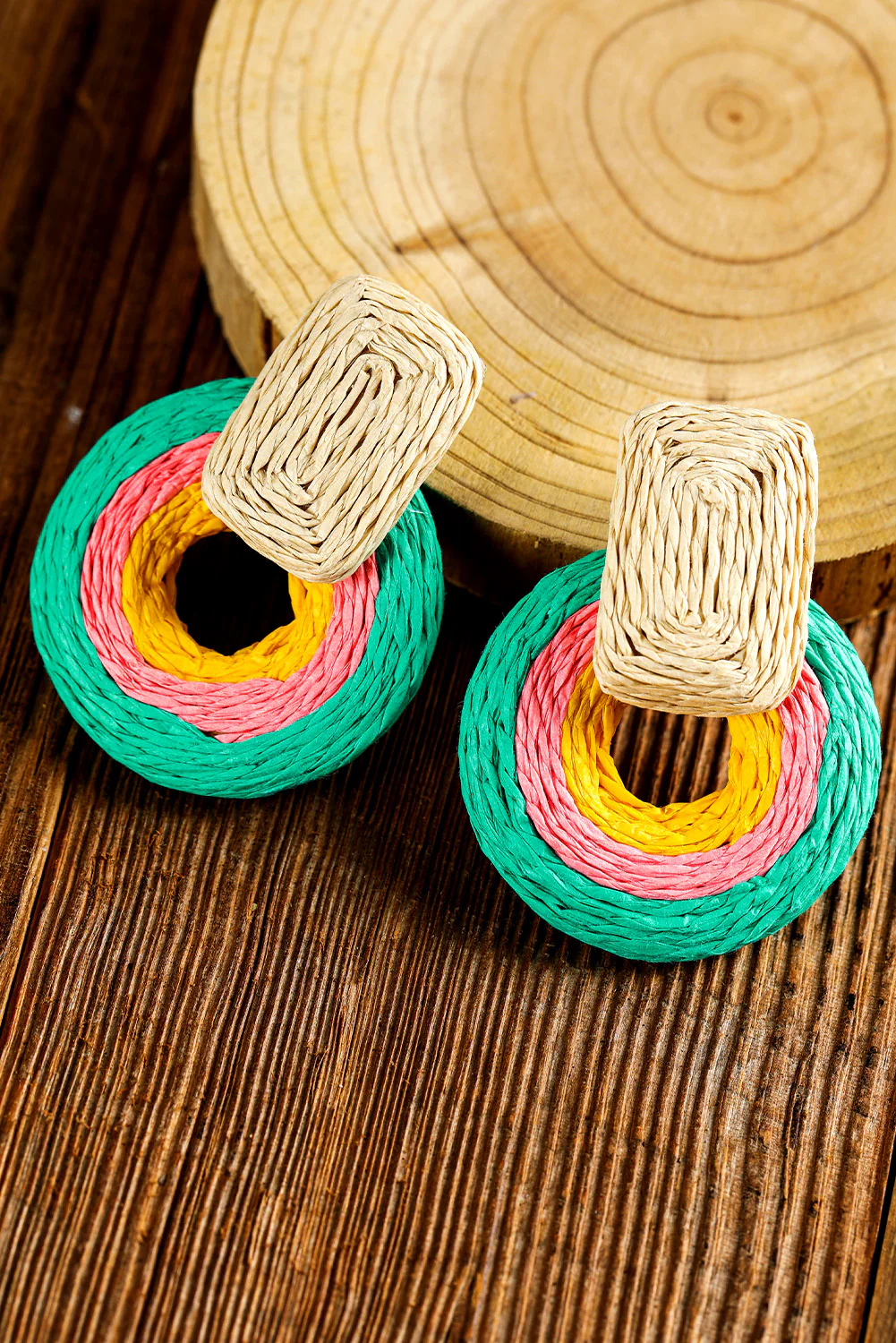 Green Colorblock Grass Vine Hoop Crochet Earrings