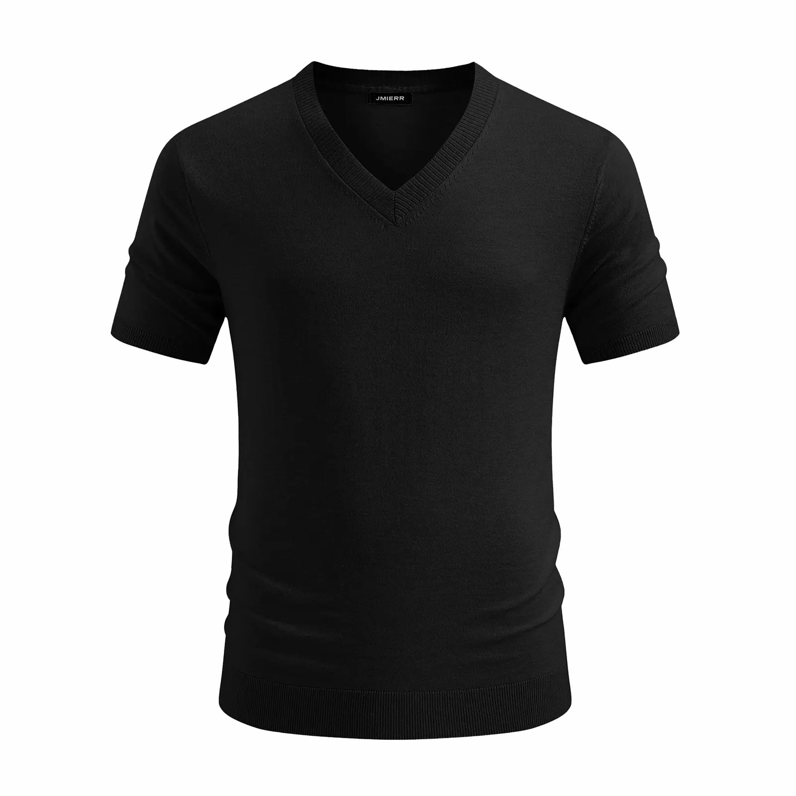 Men's Wool Blend Short Sleeve V-Neck Sweater Soft Textured Knit Pullover for Business Casual Wear