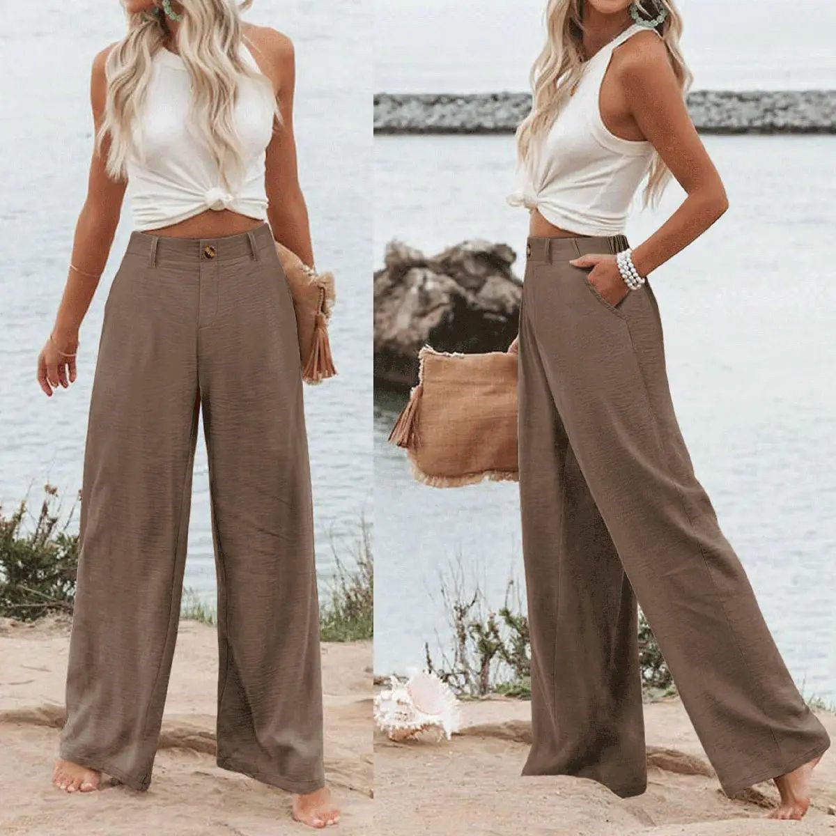 Women's Cotton Linen Pants | Summer 2026 Trendy High Waisted Wide Leg