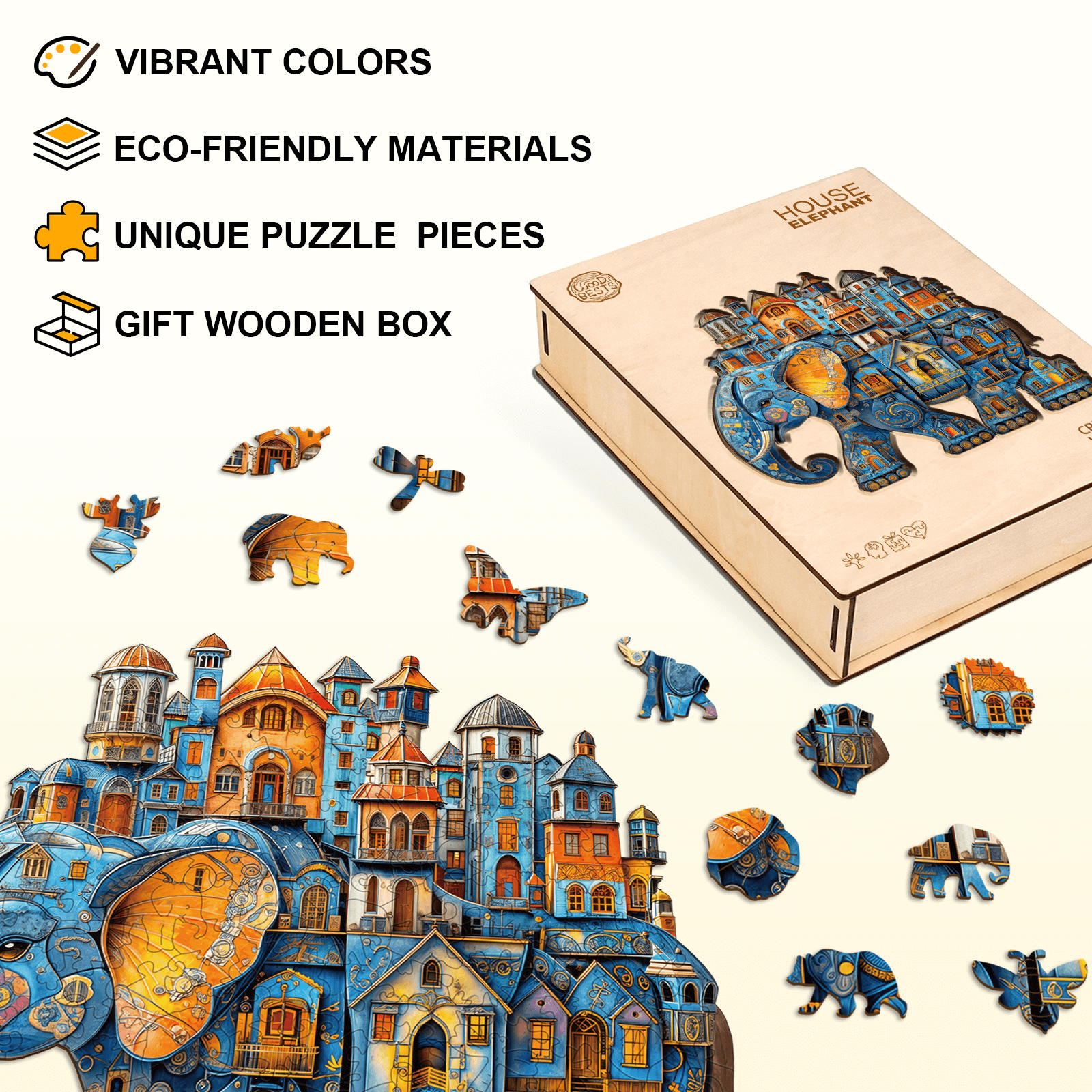 House  Elephant Wooden Jigsaw Puzzle