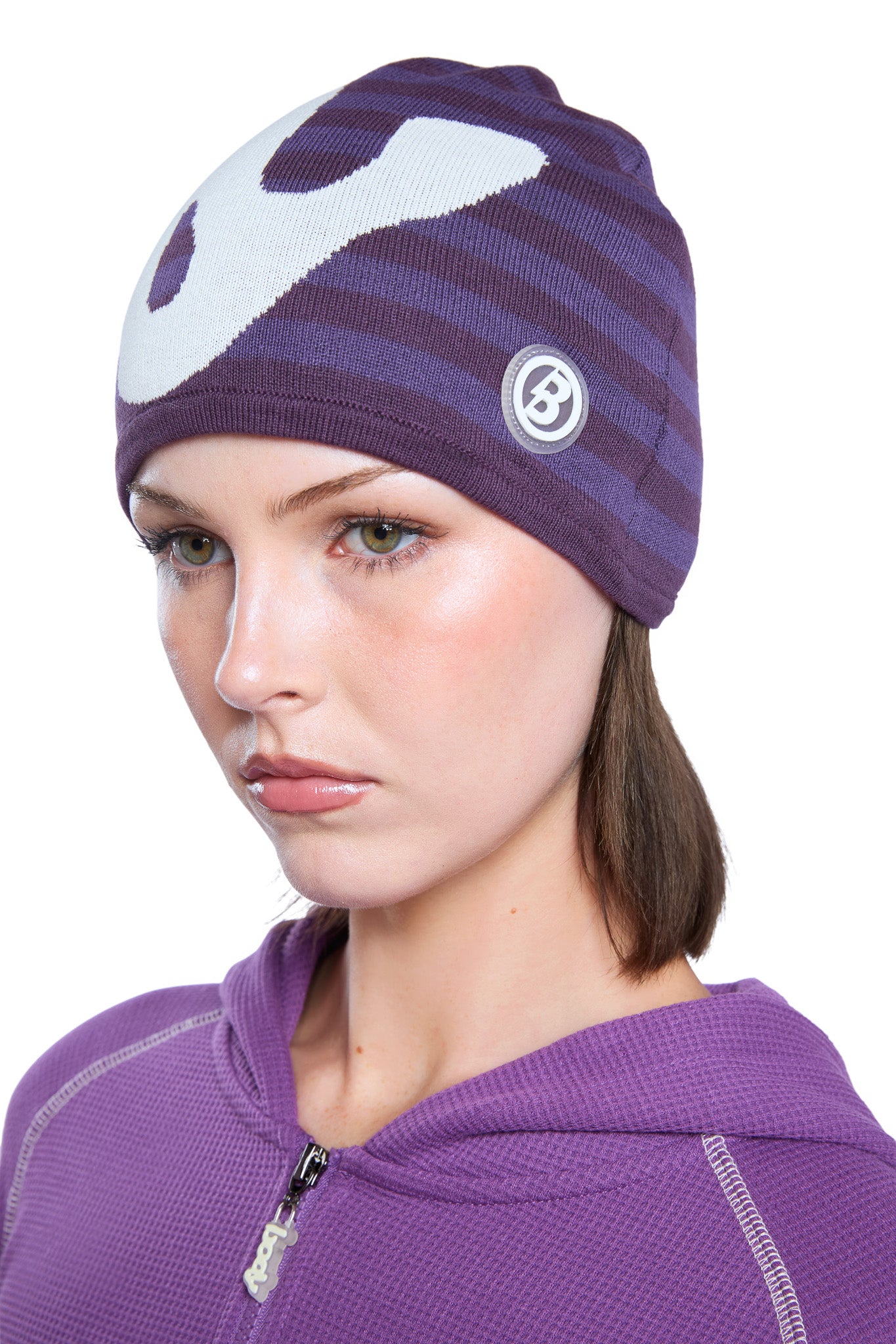 STRIPED KNIT BEANIE (ROYALTY PURPLE/CREAM)