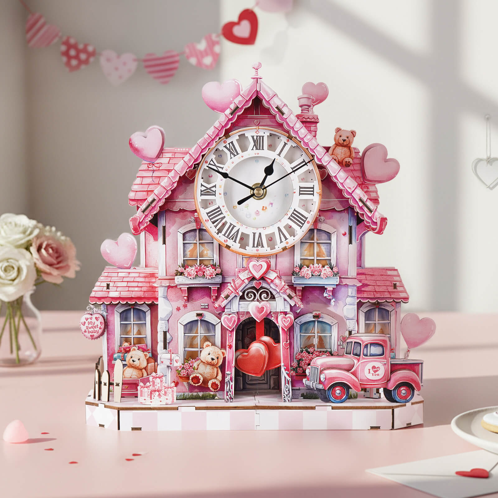 Sweetheart Cottage – DIY Wooden Clock, 3D Puzzle Craft Kit