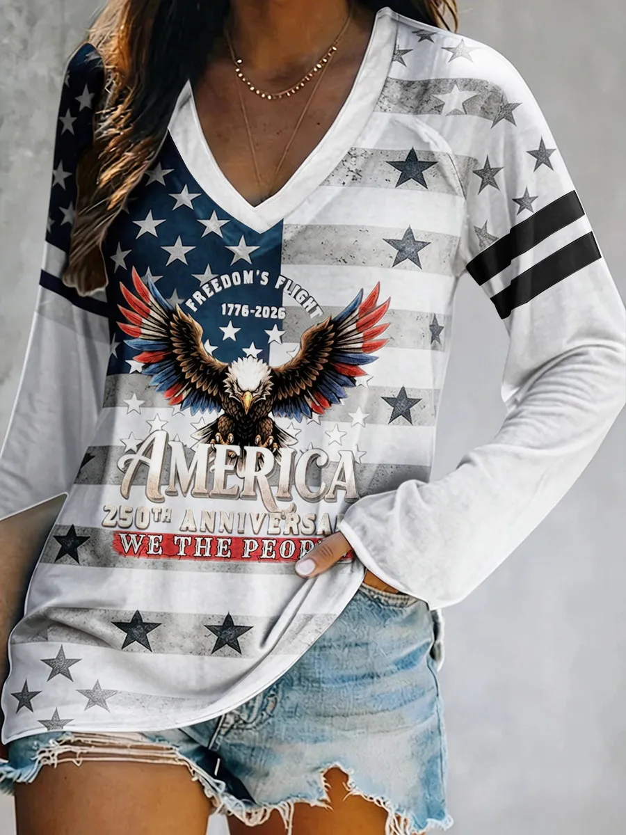 Ladies' Leisure 250Th Anniversary Celebration V-Neck Long Sleeved T-Shirt